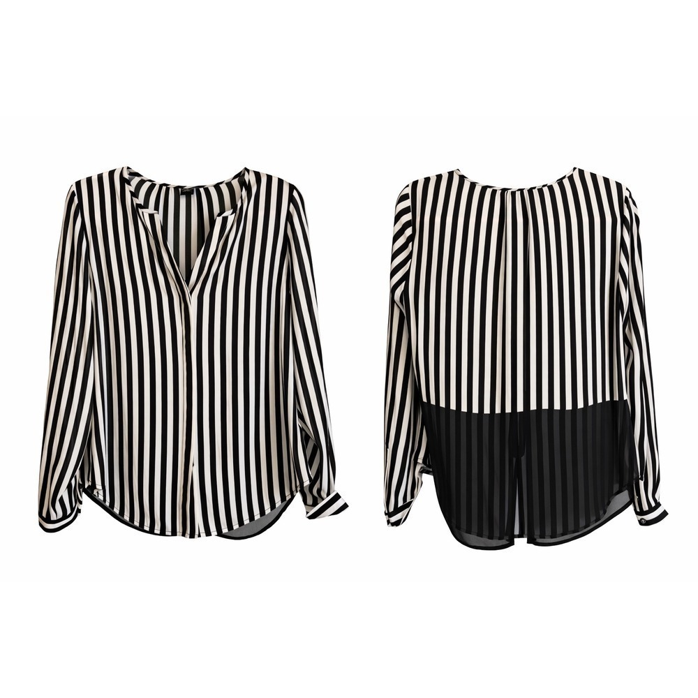 INC Black White Striped Sheer Back Blouse Size 6 Office Siren Y2K Workwear